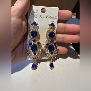 Paris Collection Blue and Gold Statement Earrings